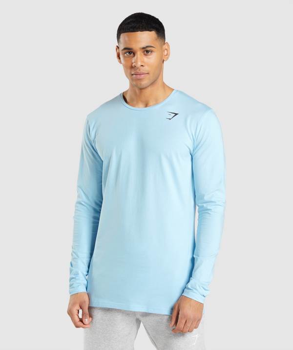 Panske Mikiny Gymshark Essential Long Sleeve Modre | UZ5946270